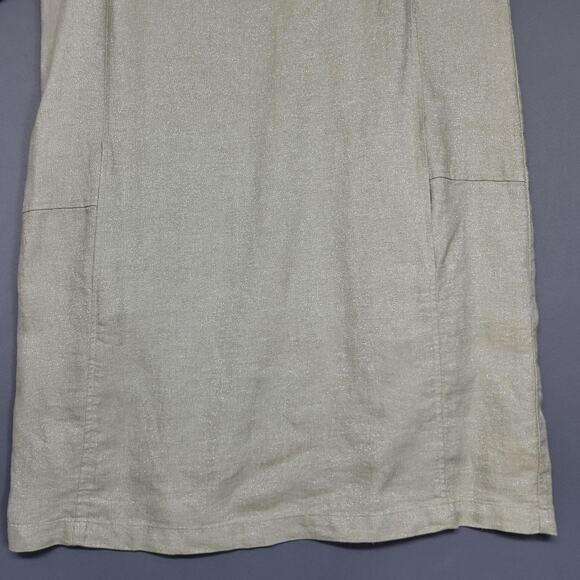 Eileen Fisher Dress Womens Large Beige Metallic Organic Linen Shift Lagenlook - Picture 5 of 14